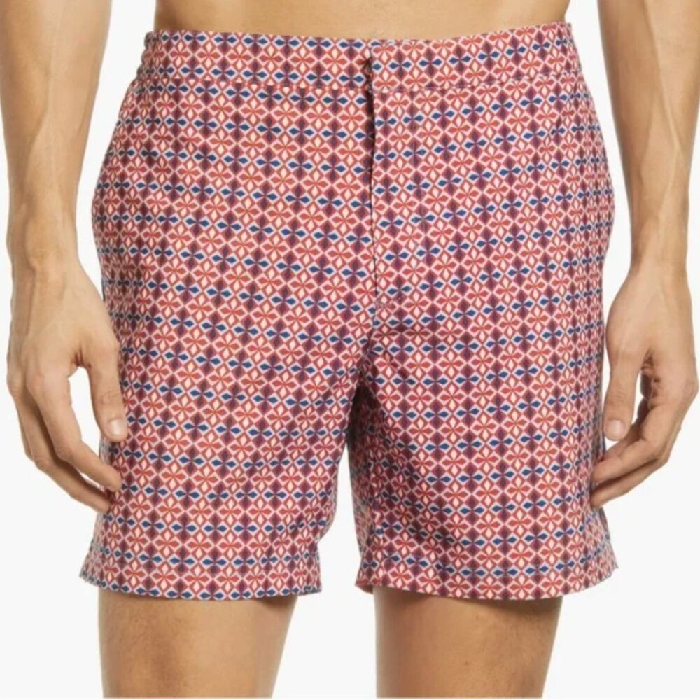 Fair Harbor Red & Blue Geo-Pattern Swim Trunks